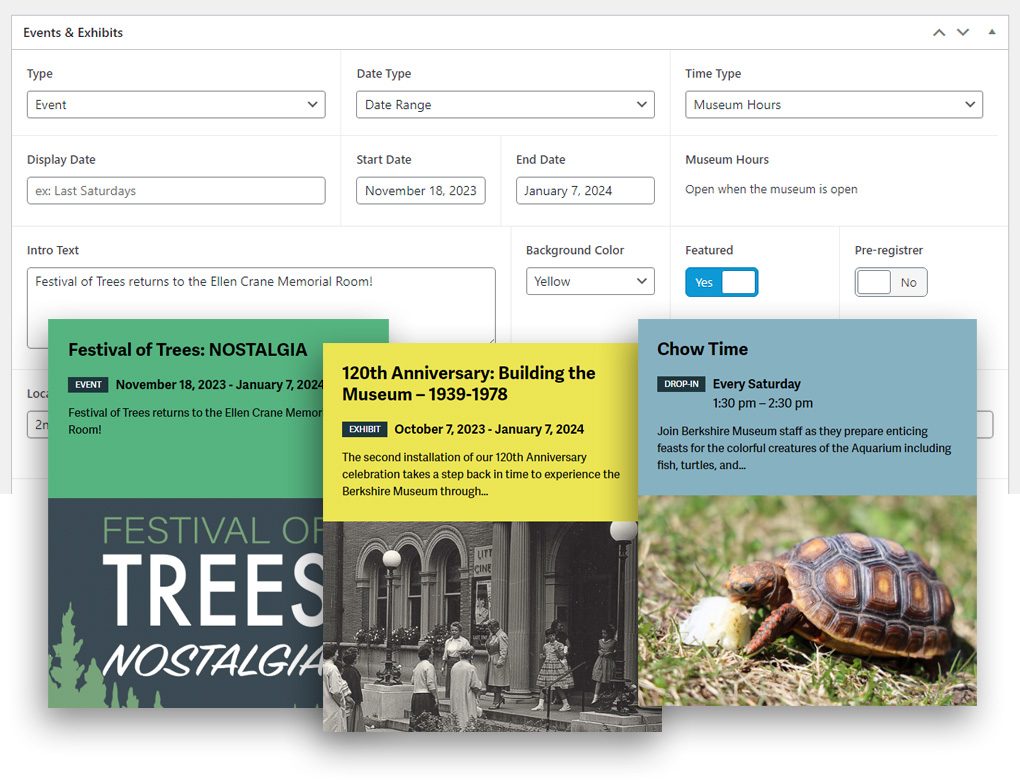 Berkshire Museum custom WordPress events and exhibits calendar